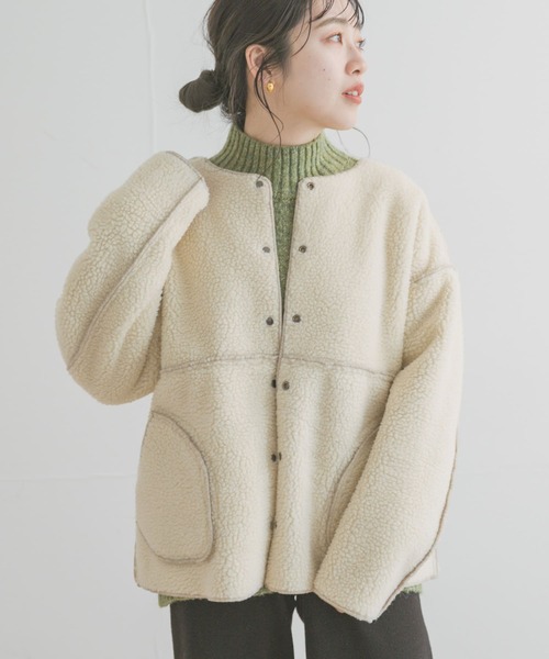 ITEMS URBANRESEARCH(アイテムズ アーバンリサーチ)の「ボアコーデュロイリバーシブルジャケット(ブルゾン・レディース・ネイビー/ベージュ/モカ・FREE)」の2枚目の写真