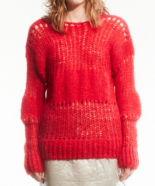 TheOpen Product(ザオープンプロダクト)の「【TheOpen Product】IRREGULAR NETTED SWEATER(ニット/セーター・レディース・ブラック/レッド/ホワイト系その他・M/S)」の8枚目の写真