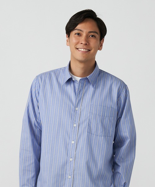 Pitta Re:)（ピッタリ）の「形態安定ノーアイロン ラウンドテール レギュラー 長袖ビジネスワイシャツ（ビジネスシャツ・メンズ・ブルー・LL/S/M/L）」の3枚目の写真