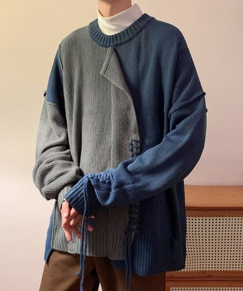 MGV（エムジーヴィー）の「ダメージ加工ビッグシルエットステッチニット（ニット/セーター・メンズ・ブルー/グリーン・MEDIUM/LARGE/X-LARGE）」の9枚目の写真