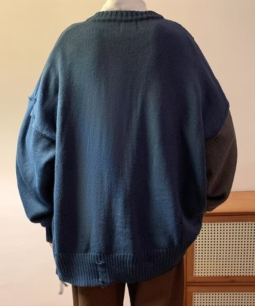 MGV（エムジーヴィー）の「ダメージ加工ビッグシルエットステッチニット（ニット/セーター・メンズ・ブルー/グリーン・MEDIUM/LARGE/X-LARGE）」の11枚目の写真
