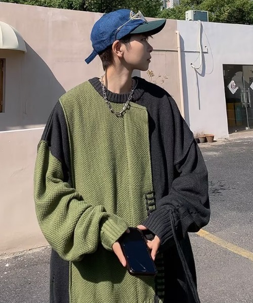 MGV（エムジーヴィー）の「ダメージ加工ビッグシルエットステッチニット（ニット/セーター・メンズ・ブルー/グリーン・MEDIUM/LARGE/X-LARGE）」の12枚目の写真
