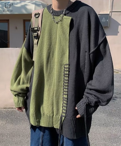 MGV（エムジーヴィー）の「ダメージ加工ビッグシルエットステッチニット（ニット/セーター・メンズ・ブルー/グリーン・MEDIUM/LARGE/X-LARGE）」の15枚目の写真