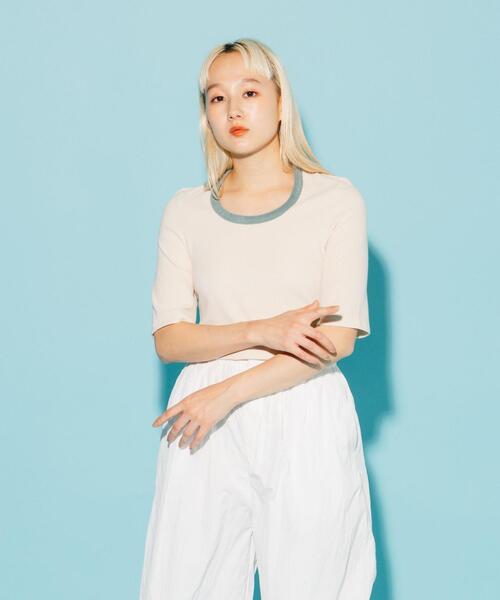 CITEN（シテン）の「＜CITEN＞トリム パイル コンパクト Tシャツ（Tシャツ/カットソー・レディース・ナチュラル/ブラック/イエロー・FREE）」の3枚目の写真