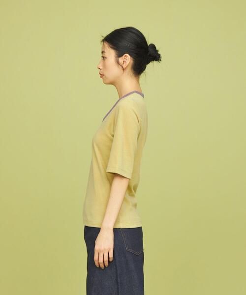 CITEN（シテン）の「＜CITEN＞トリム パイル コンパクト Tシャツ（Tシャツ/カットソー・レディース・ナチュラル/ブラック/イエロー・FREE）」の5枚目の写真