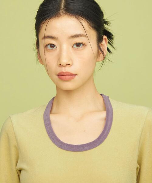 CITEN（シテン）の「＜CITEN＞トリム パイル コンパクト Tシャツ（Tシャツ/カットソー・レディース・ナチュラル/ブラック/イエロー・FREE）」の7枚目の写真