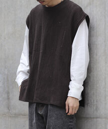 GLOSTER | 【ニットベスト+カットソーの2点SET】レイヤード クージー柄 ニットベスト サイドベルト レトロ(ベスト)