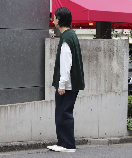 【ニットベスト+カットソーの2点SET】レイヤード クージー柄 ニットベスト サイドベルト レトロ