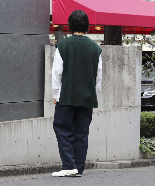 【ニットベスト+カットソーの2点SET】レイヤード クージー柄 ニットベスト サイドベルト レトロ