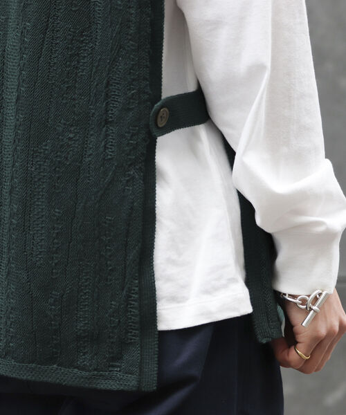 【ニットベスト+カットソーの2点SET】レイヤード クージー柄 ニットベスト サイドベルト レトロ