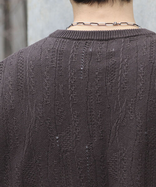 【ニットベスト+カットソーの2点SET】レイヤード クージー柄 ニットベスト サイドベルト レトロ