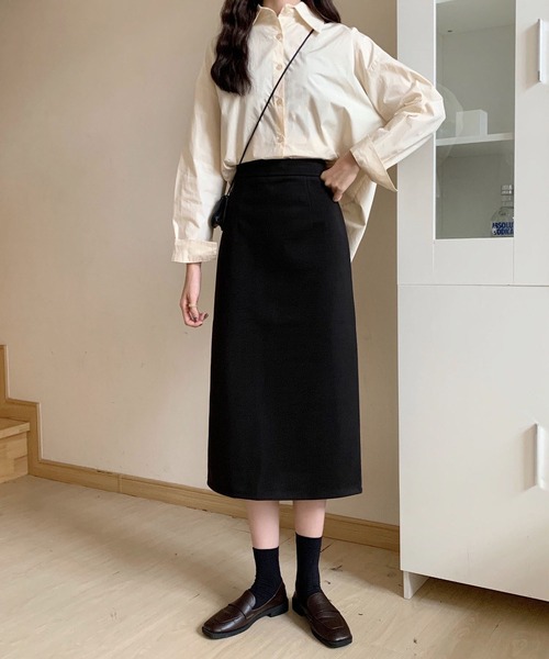 LOPASS(ロパス)の「ミモレ丈スカート(スカート・レディース・ブラック/ブラウン・S/M/L)」の2枚目の写真