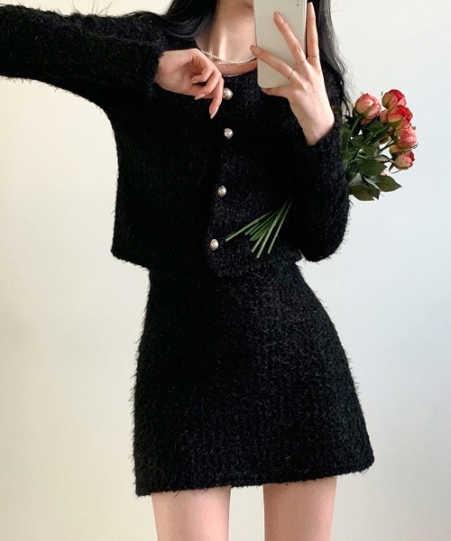 BEIDELLI（ベイデリー）の「[BELLIDE MADE] トゥインクルパールボタンジャケット＆スカートセットアップ（セットアップ・レディース・アイボリー/ブラック/ベージュ・FREE）」の3枚目の写真