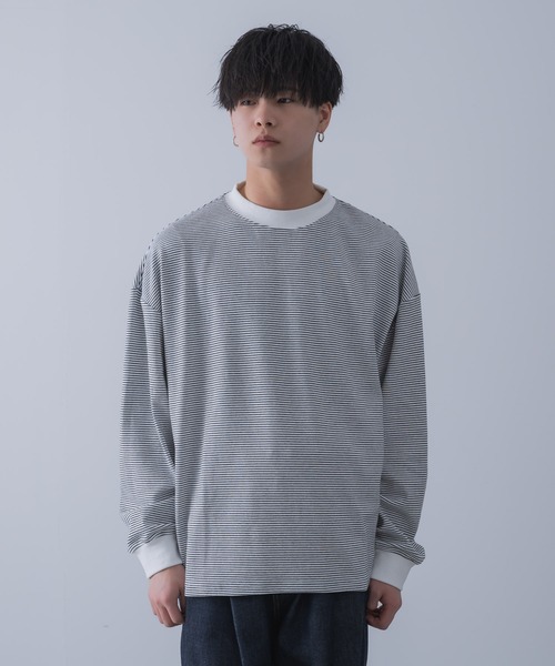 INTER FACTORY(インターファクトリー)の「てる - LOOSE SILHOUETTE BOARDER LONG T-SHIRT / ルーズシルエットボーダーロンT made in INTER FACTORY(Tシャツ/カットソー・メンズ・ホワイト/ブラック/ブルー・2/3)」の2枚目の写真