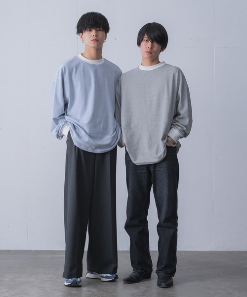 INTER FACTORY(インターファクトリー)の「てる - LOOSE SILHOUETTE BOARDER LONG T-SHIRT / ルーズシルエットボーダーロンT made in INTER FACTORY(Tシャツ/カットソー・メンズ・ホワイト/ブラック/ブルー・2/3)」の4枚目の写真
