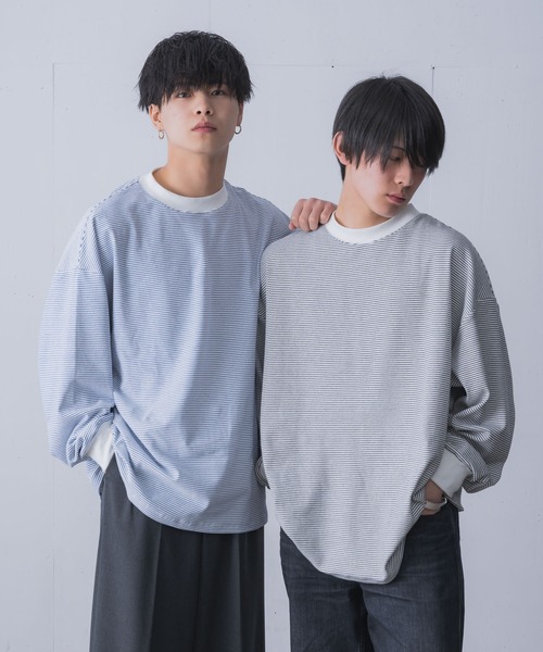 INTER FACTORY(インターファクトリー)の「てる - LOOSE SILHOUETTE BOARDER LONG T-SHIRT / ルーズシルエットボーダーロンT made in INTER FACTORY(Tシャツ/カットソー・メンズ・ホワイト/ブラック/ブルー・2/3)」の5枚目の写真
