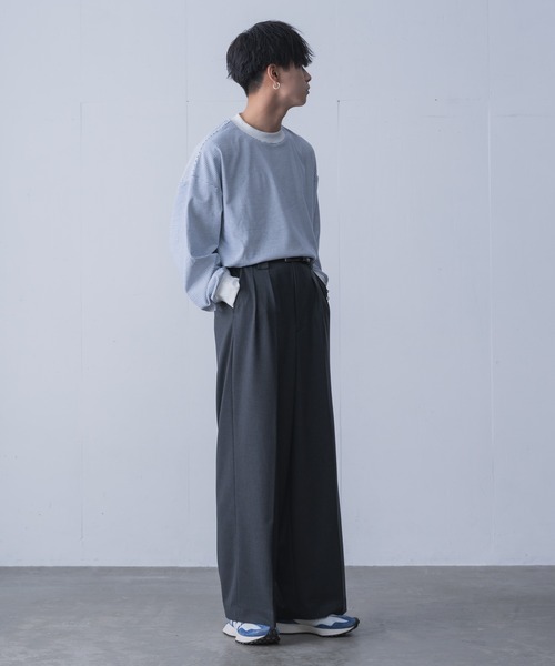 INTER FACTORY(インターファクトリー)の「てる - LOOSE SILHOUETTE BOARDER LONG T-SHIRT / ルーズシルエットボーダーロンT made in INTER FACTORY(Tシャツ/カットソー・メンズ・ホワイト/ブラック/ブルー・2/3)」の6枚目の写真