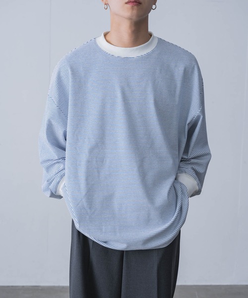 INTER FACTORY(インターファクトリー)の「てる - LOOSE SILHOUETTE BOARDER LONG T-SHIRT / ルーズシルエットボーダーロンT made in INTER FACTORY(Tシャツ/カットソー・メンズ・ホワイト/ブラック/ブルー・2/3)」の8枚目の写真