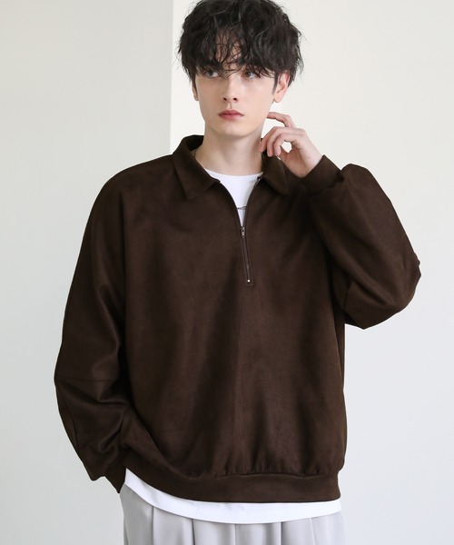 ASTRONOMY（アストロノミー）の「ドルマン襟配色ハーフジップポンチ/フェイクスウェードプルオーバー（スウェット・メンズ・ブラック系/ホワイト系/グレー系/グレー系2/ワイン系/グレー/チャコール/ホワイト/ブラック/ブラウン・L/M/S/XL）」の9枚目の写真