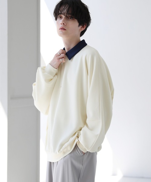 ASTRONOMY（アストロノミー）の「ドルマン襟配色ハーフジップポンチ/フェイクスウェードプルオーバー（スウェット・メンズ・ブラック系/ホワイト系/グレー系/グレー系2/ワイン系/グレー/チャコール/ホワイト/ブラック/ブラウン・L/M/S/XL）」の11枚目の写真