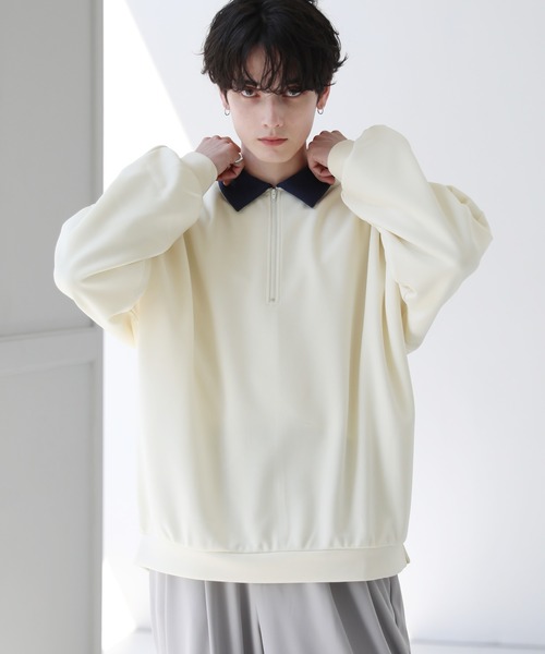 ASTRONOMY（アストロノミー）の「ドルマン襟配色ハーフジップポンチ/フェイクスウェードプルオーバー（スウェット・メンズ・ブラック系/ホワイト系/グレー系/グレー系2/ワイン系/グレー/チャコール/ホワイト/ブラック/ブラウン・L/M/S/XL）」の13枚目の写真