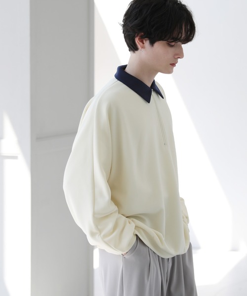 ASTRONOMY（アストロノミー）の「ドルマン襟配色ハーフジップポンチ/フェイクスウェードプルオーバー（スウェット・メンズ・ブラック系/ホワイト系/グレー系/グレー系2/ワイン系/グレー/チャコール/ホワイト/ブラック/ブラウン・L/M/S/XL）」の14枚目の写真