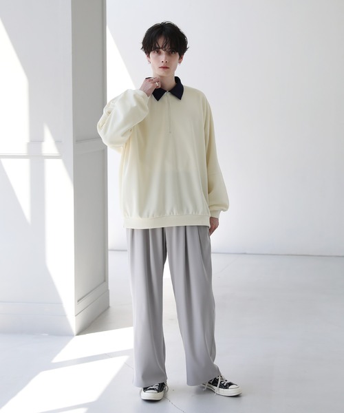 ASTRONOMY（アストロノミー）の「ドルマン襟配色ハーフジップポンチ/フェイクスウェードプルオーバー（スウェット・メンズ・ブラック系/ホワイト系/グレー系/グレー系2/ワイン系/グレー/チャコール/ホワイト/ブラック/ブラウン・L/M/S/XL）」の16枚目の写真