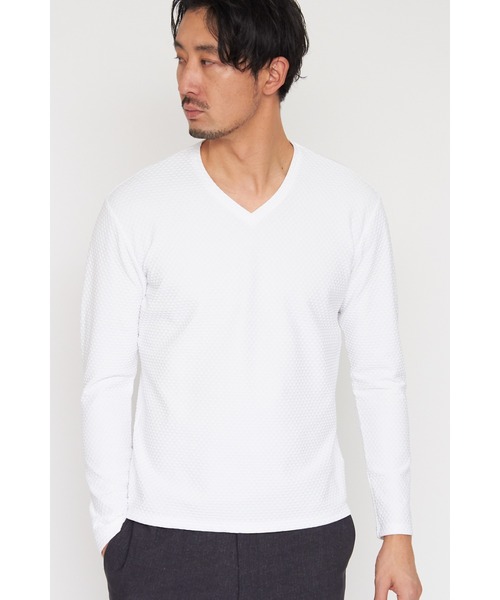 HIGH STREET(ハイストリート)の「HIGH STREET∴RIPAモノグラム調ジャージ長袖VネックCS(Tシャツ/カットソー・メンズ・ブラック/ホワイト・M/L)」の2枚目の写真