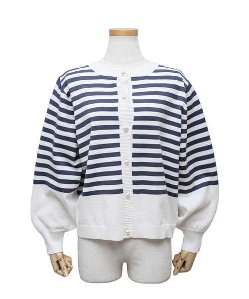 reca（レカ）の「パールボタンボーダーニットカーディガン（カーディガン/ボレロ・レディース・ブラック/インディゴブルー/ライム・FREE）」の5枚目の写真