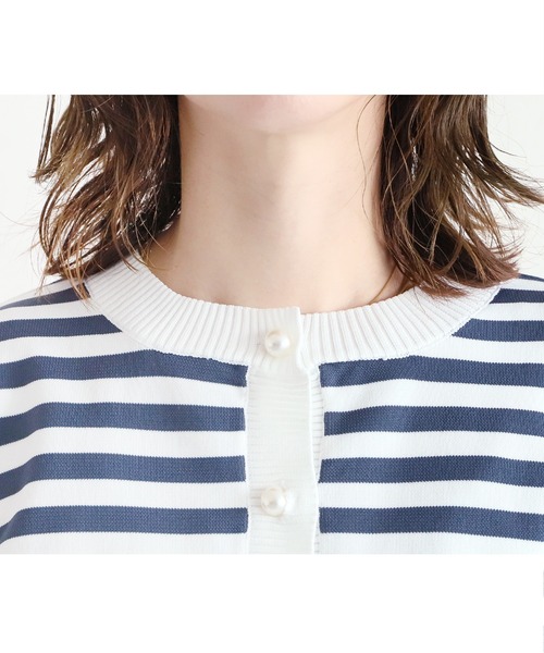 reca（レカ）の「パールボタンボーダーニットカーディガン（カーディガン/ボレロ・レディース・ブラック/インディゴブルー/ライム・FREE）」の15枚目の写真