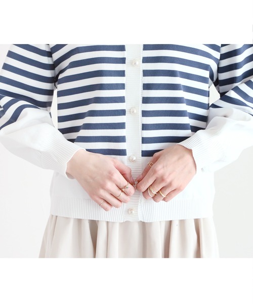 reca（レカ）の「パールボタンボーダーニットカーディガン（カーディガン/ボレロ・レディース・ブラック/インディゴブルー/ライム・FREE）」の16枚目の写真