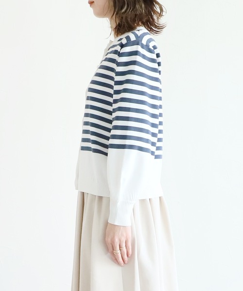 reca（レカ）の「パールボタンボーダーニットカーディガン（カーディガン/ボレロ・レディース・ブラック/インディゴブルー/ライム・FREE）」の7枚目の写真