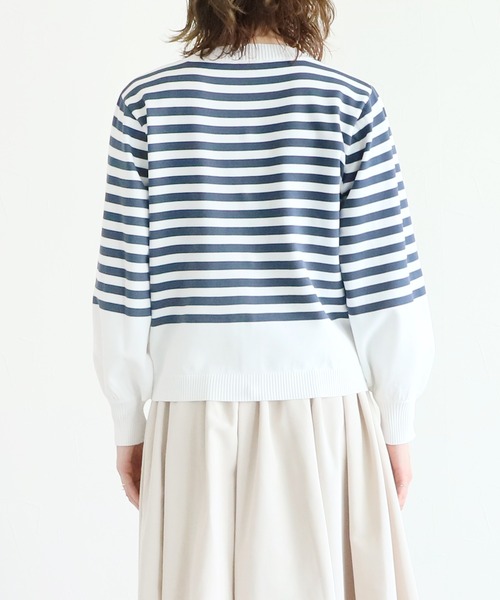 reca（レカ）の「パールボタンボーダーニットカーディガン（カーディガン/ボレロ・レディース・ブラック/インディゴブルー/ライム・FREE）」の8枚目の写真