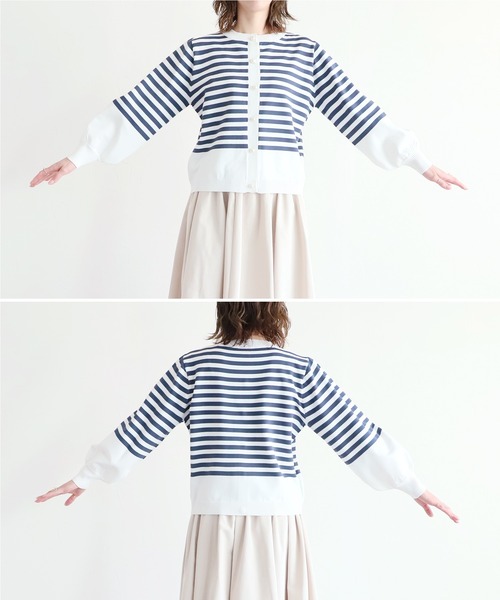 reca（レカ）の「パールボタンボーダーニットカーディガン（カーディガン/ボレロ・レディース・ブラック/インディゴブルー/ライム・FREE）」の9枚目の写真