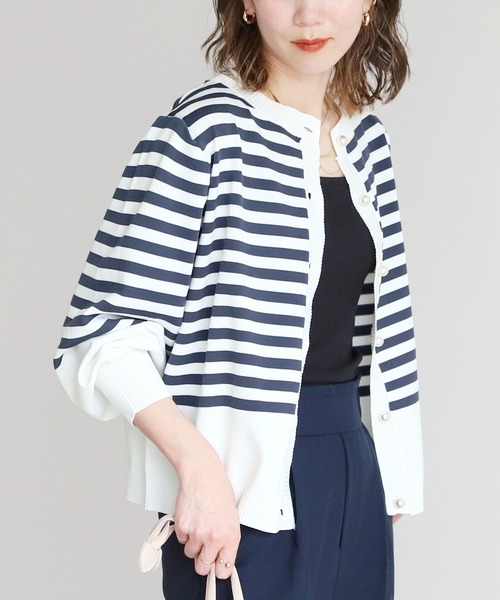 reca（レカ）の「パールボタンボーダーニットカーディガン（カーディガン/ボレロ・レディース・ブラック/インディゴブルー/ライム・FREE）」の21枚目の写真