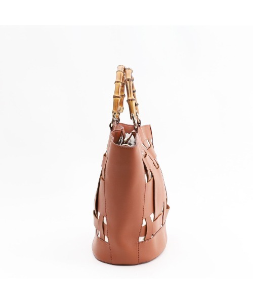 COOCO（クーコ）の「バンブーハンドルｘフェイクレザーメッシュトートバッグ（トートバッグ・レディース・ブラック/イエロー×グリーン/キャメル・9）」の15枚目の写真