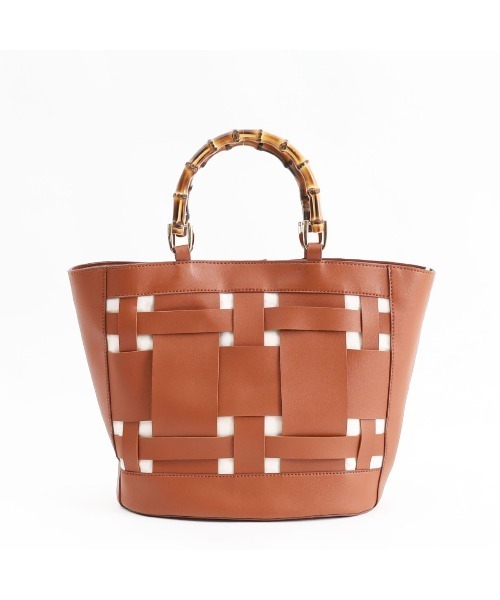 COOCO（クーコ）の「バンブーハンドルｘフェイクレザーメッシュトートバッグ（トートバッグ・レディース・ブラック/イエロー×グリーン/キャメル・9）」の19枚目の写真