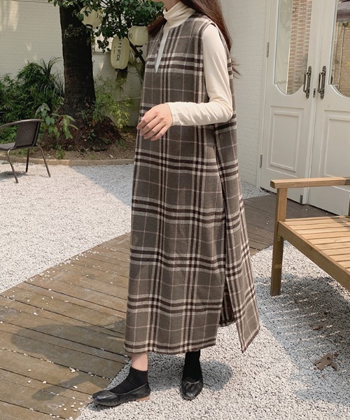 N.s(エヌドットエス)の「キーネックチェックワンピース(ワンピース・レディース・モカ/ブルー・M/L)」の16枚目の写真