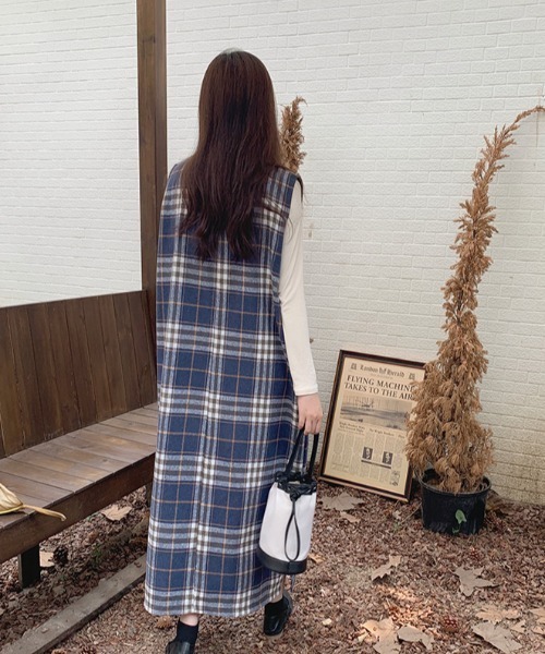 N.s(エヌドットエス)の「キーネックチェックワンピース(ワンピース・レディース・モカ/ブルー・M/L)」の19枚目の写真