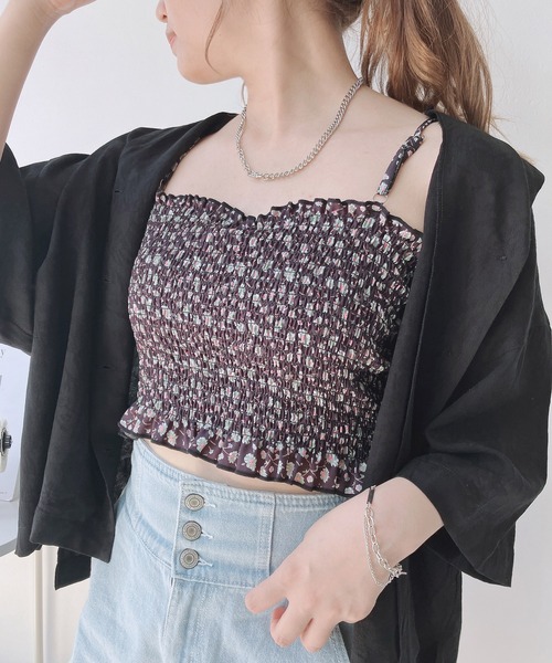 AS KNOW AS plus（アズノゥアズプラス）の「○カップ付シャーリングキャミソール（キャミソール・レディース・グレー/ブラック/グリーン/ホワイト/ピンク/ホワイト系その他/ブラック系その他/グリーン系その他/ダークグレー/ブラウン・FREE）」の5枚目の写真