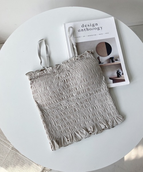 AS KNOW AS plus（アズノゥアズプラス）の「○カップ付シャーリングキャミソール（キャミソール・レディース・グレー/ブラック/グリーン/ホワイト/ピンク/ホワイト系その他/ブラック系その他/グリーン系その他/ダークグレー/ブラウン・FREE）」の6枚目の写真