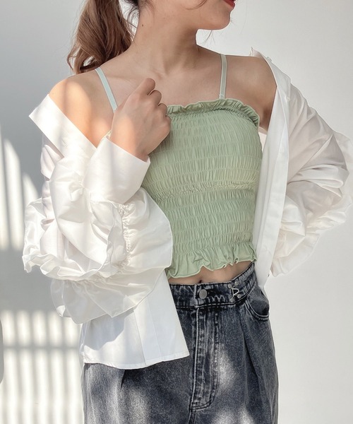 AS KNOW AS plus（アズノゥアズプラス）の「○カップ付シャーリングキャミソール（キャミソール・レディース・グレー/ブラック/グリーン/ホワイト/ピンク/ホワイト系その他/ブラック系その他/グリーン系その他/ダークグレー/ブラウン・FREE）」の9枚目の写真