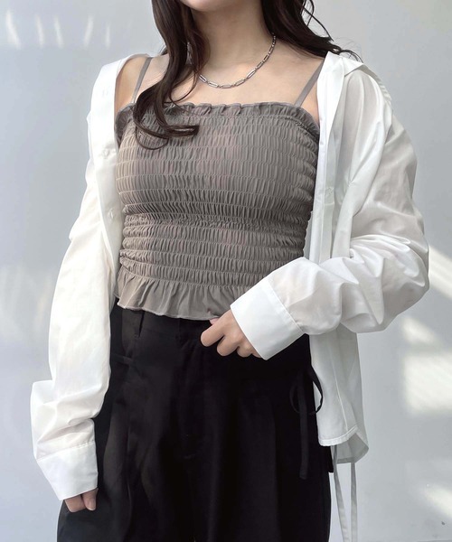 AS KNOW AS plus（アズノゥアズプラス）の「○カップ付シャーリングキャミソール（キャミソール・レディース・グレー/ブラック/グリーン/ホワイト/ピンク/ホワイト系その他/ブラック系その他/グリーン系その他/ダークグレー/ブラウン・FREE）」の7枚目の写真