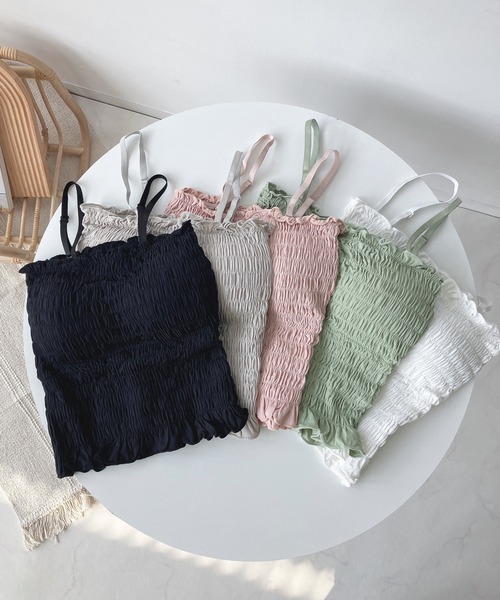 AS KNOW AS plus（アズノゥアズプラス）の「○カップ付シャーリングキャミソール（キャミソール・レディース・グレー/ブラック/グリーン/ホワイト/ピンク/ホワイト系その他/ブラック系その他/グリーン系その他/ダークグレー/ブラウン・FREE）」の11枚目の写真