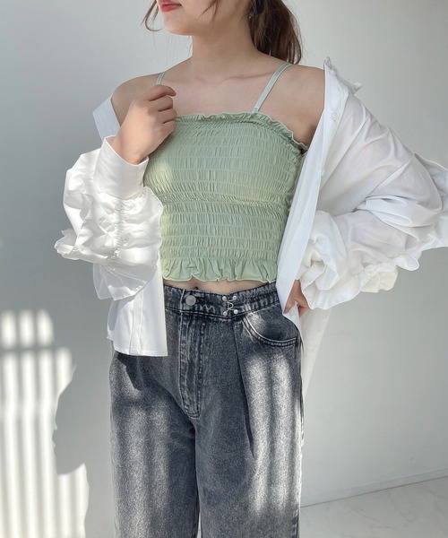 AS KNOW AS plus（アズノゥアズプラス）の「○カップ付シャーリングキャミソール（キャミソール・レディース・グレー/ブラック/グリーン/ホワイト/ピンク/ホワイト系その他/ブラック系その他/グリーン系その他/ダークグレー/ブラウン・FREE）」の22枚目の写真