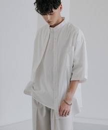 Rocky Monroe | オーバーサイズ コットンブロード 半袖バンドカラー無地ストライプシャツ(シャツ/ブラウス)