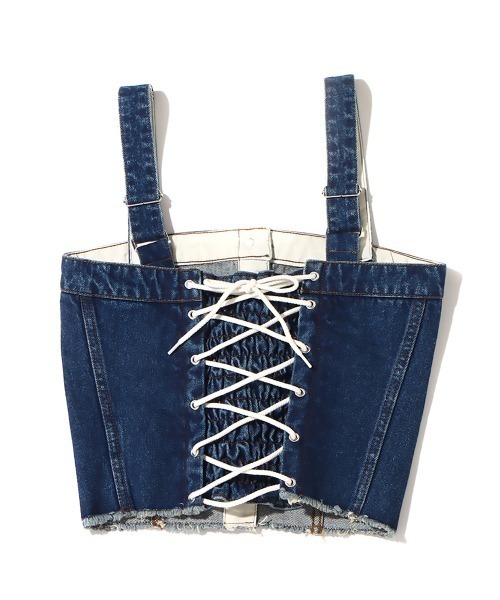 atmos pink（アトモスピンク）の「atmos pink デニムビスチェ（ベスト・レディース・ライトブルー/インディゴブルー・S/M）」の6枚目の写真