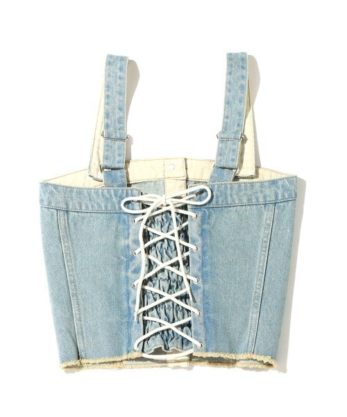 atmos pink（アトモスピンク）の「atmos pink デニムビスチェ（ベスト・レディース・ライトブルー/インディゴブルー・S/M）」の7枚目の写真