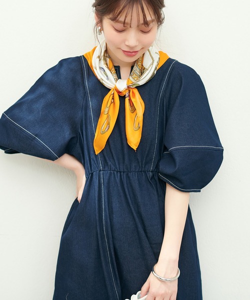 natural couture（ナチュラルクチュール）の「アクセ柄スカーフ（ストール/ショール・レディース・グリーン/オレンジ・FREE）」の12枚目の写真