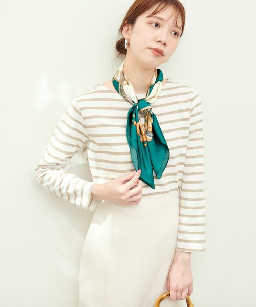 natural couture（ナチュラルクチュール）の「アクセ柄スカーフ（ストール/ショール・レディース・グリーン/オレンジ・FREE）」の5枚目の写真